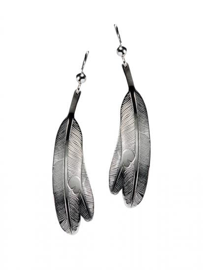 Bill Helin Silver Pewter Earrings Eagle Feather - Bill Helin Silver Pewter Earrings Eagle Feather -  - House of Himwitsa Native Art Gallery and Gifts