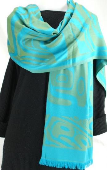 Shawl Poly Jacquard Clifton Fred Bear Box - Turquoise - 51-51-528 - House of Himwitsa Native Art Gallery and Gifts