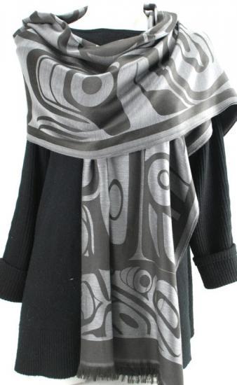 Shawl Poly Jacquard Clifton Fred Bear Box - Taupe - 51-51-529 - House of Himwitsa Native Art Gallery and Gifts