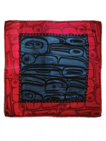 Shawl Soft Poly Tribal Kelly Robinson Raven Transforming (Red/ Grey) - Shawl Soft Poly Tribal Kelly Robinson Raven Transforming (Red/ Grey) -  - House of Himwitsa Native Art Gallery and Gifts