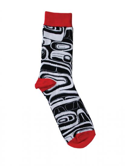 Socks Kelly Robinson Raven (red) - M/L - 52-52-588 - House of Himwitsa Native Art Gallery and Gifts