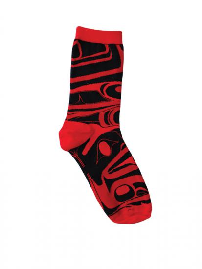 Socks Bill Helin Frog (black/red) - M/L - 52 52 574 - House of Himwitsa Native Art Gallery and Gifts