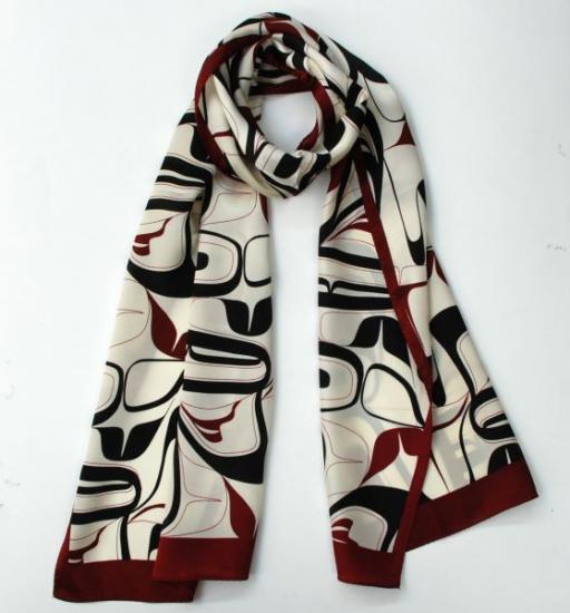 Silk Scarf Kelly Robinson Eagle (red/black) - Silk Scarf Kelly Robinson Eagle (red/black) -  - House of Himwitsa Native Art Gallery and Gifts