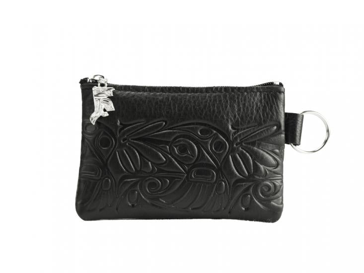 Embossed Leather Coin Purse Bill Helin Hummingbird (Black Leather) - Embossed Leather Coin Purse Bill Helin Hummingbird (Black Leather) -  - House of Himwitsa Native Art Gallery and Gifts