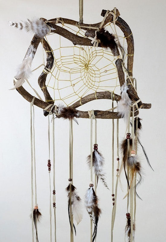 12" The Wanderer Dream Catcher with brown feathers