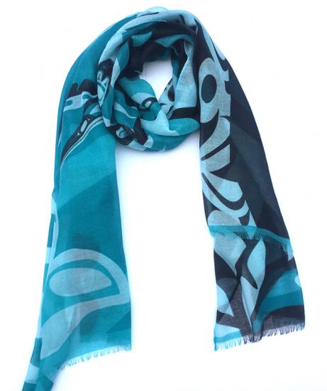 Shawl Poly Woven Andrew Williams Hummingbird - Turquoise - 52-52-716 - House of Himwitsa Native Art Gallery and Gifts