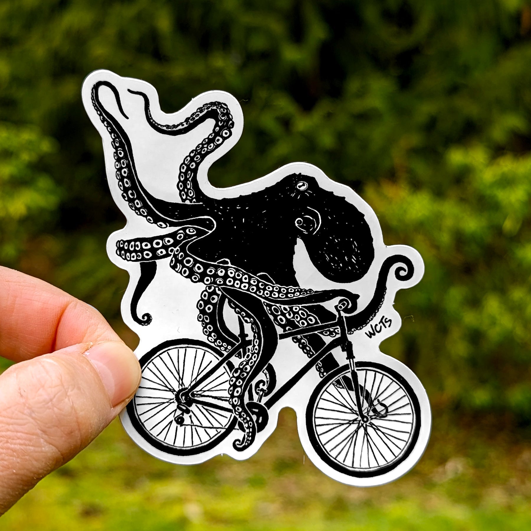 Westcoastees Biking Octopus Sticker - Westcoastees Biking Octopus Sticker -  - House of Himwitsa Native Art Gallery and Gifts