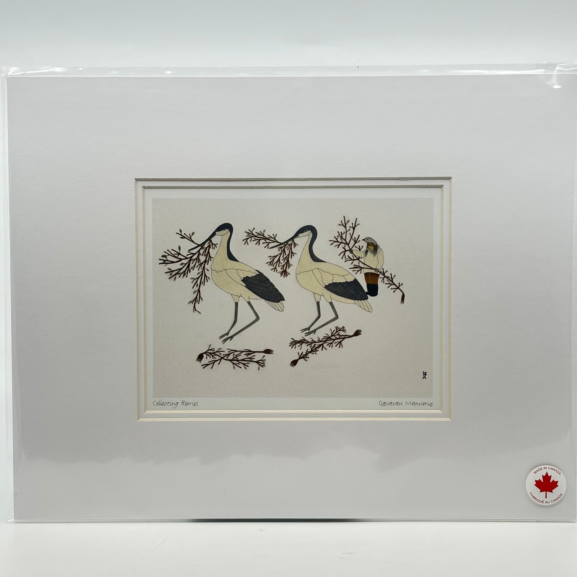 Matted Art Card Qavavau Manumie Collecting Berries - Canadian Art Prints Inc. - Matted Art Card - House of Himwitsa Art Gallery