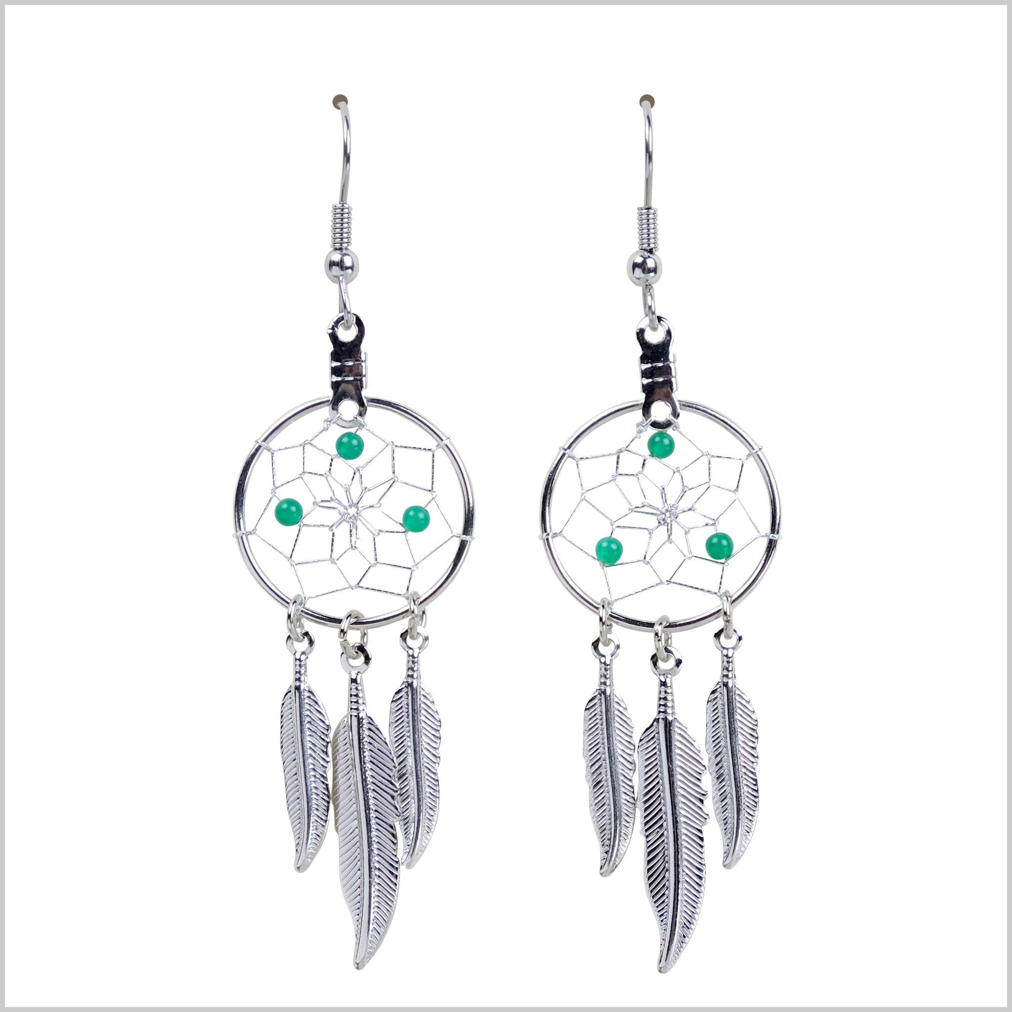Dream Catcher Earrings Birthstone "May Green Agate" Jewellery -  - Earrings - House of Himwitsa Art Gallery