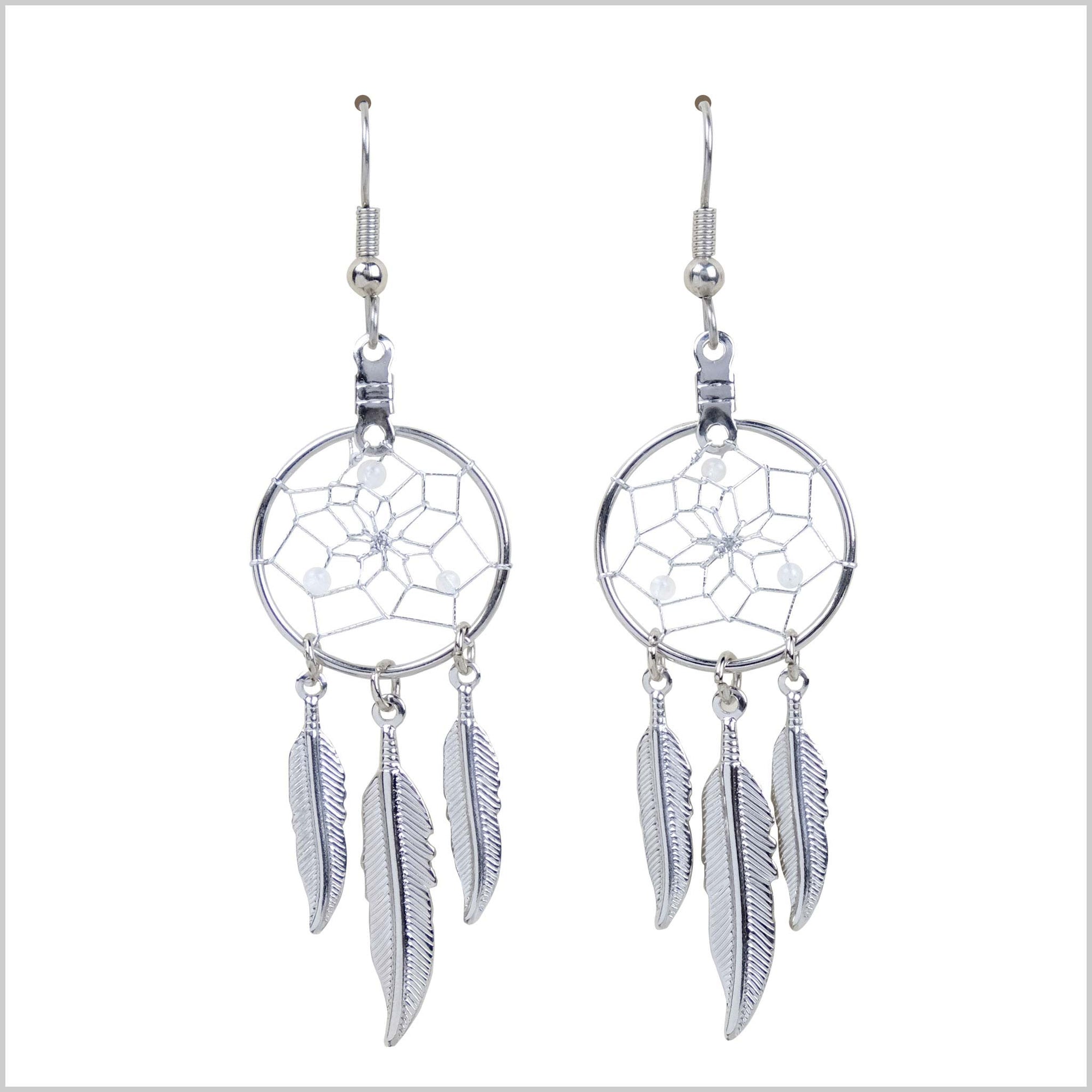 Dream Catcher Earrings Birthstone "June-Moonstone" -  - Earrings - House of Himwitsa Art Gallery