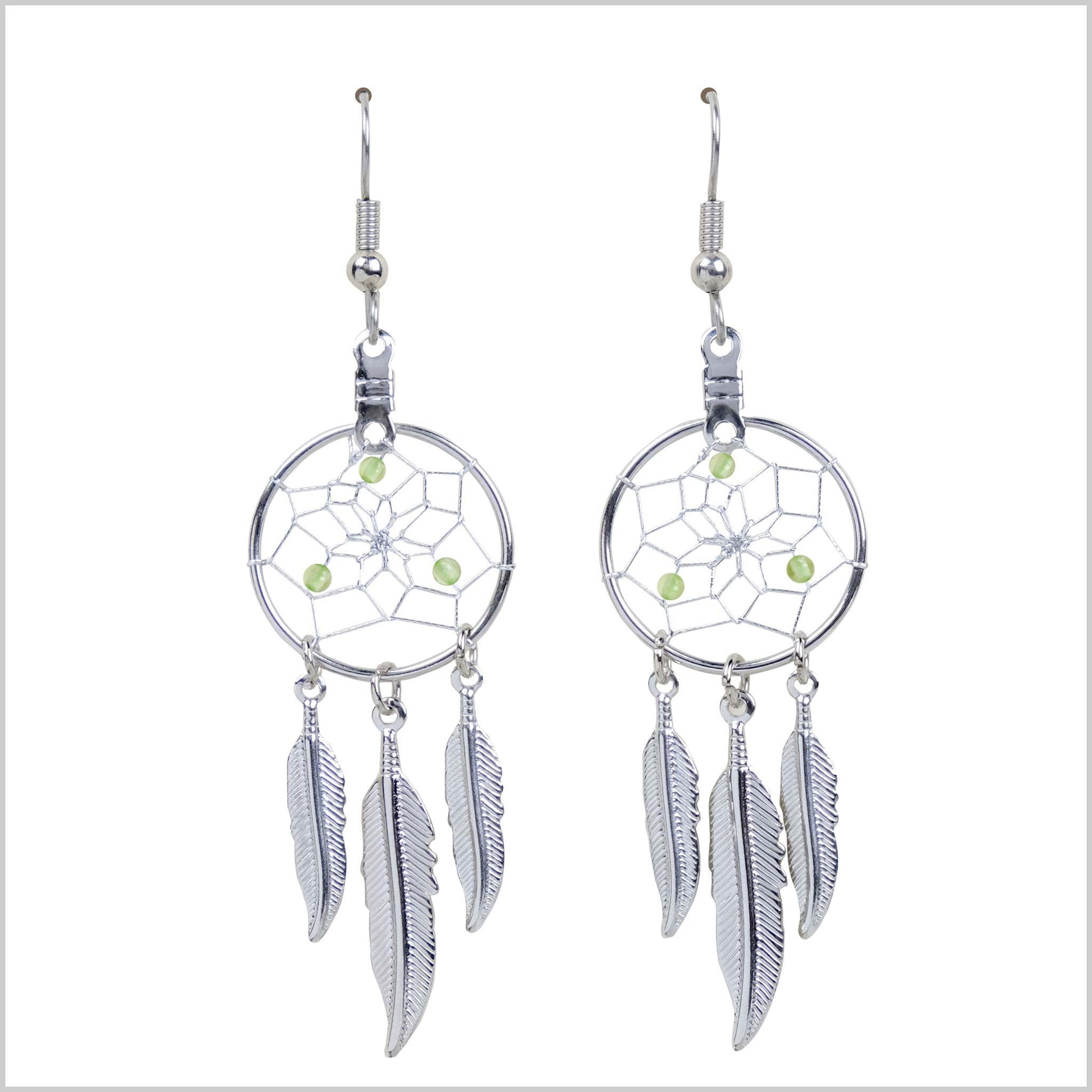 Dream Catcher Earrings Birthstone "August-Peridot" -  - Earrings - House of Himwitsa Art Gallery