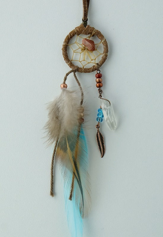 1" Brown and Turquoise Magical Dream Catcher detailed with quartz crystal