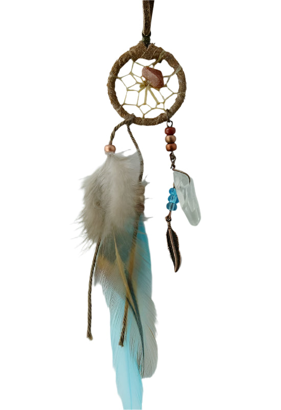 1" Brown and Turquoise Magical Dream Catcher detailed with quartz crystal -  - Dream Catcher - House of Himwitsa Art Gallery