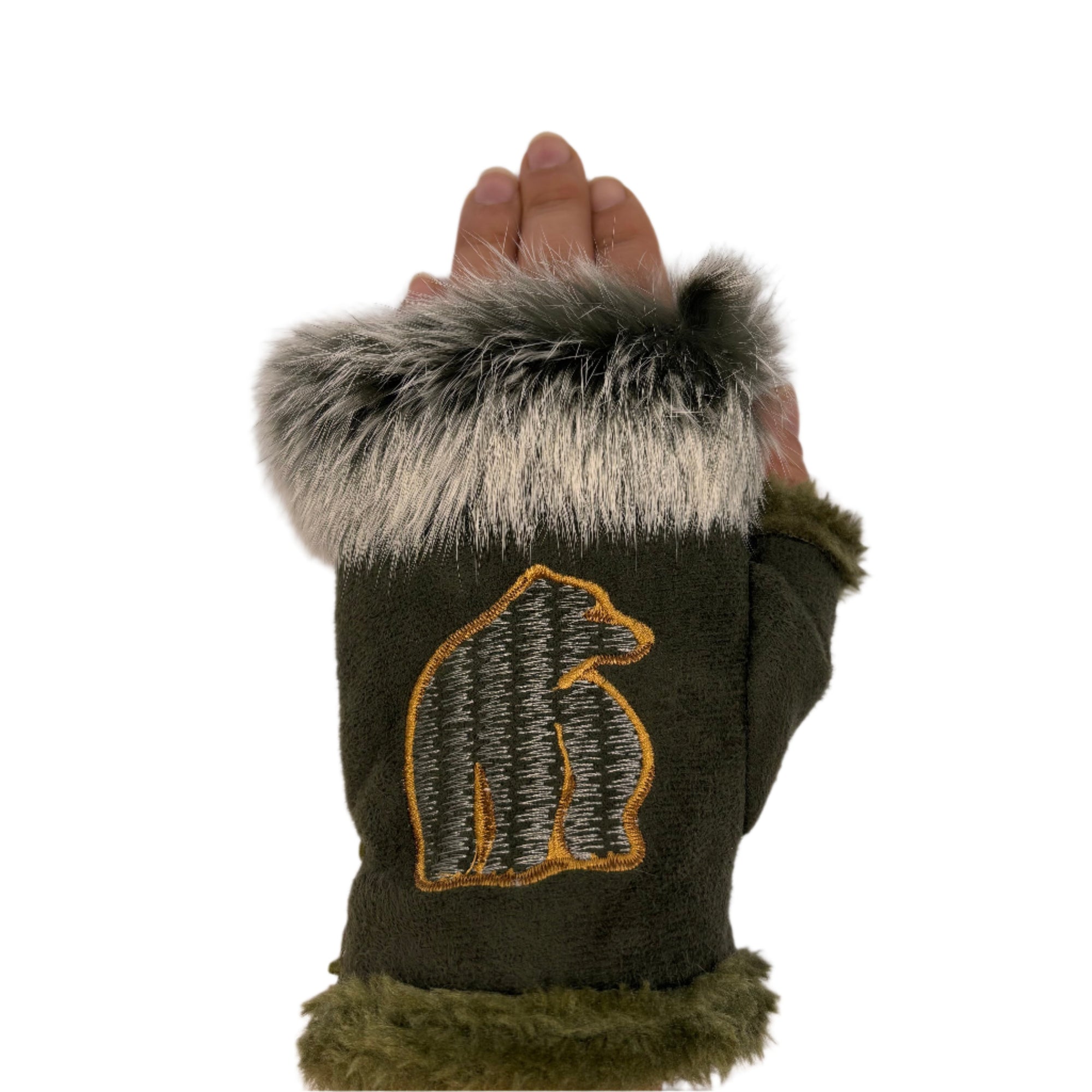 Texting Glove Bear Gene Suyu Olive Green -  - Texting Glove - House of Himwitsa Art Gallery