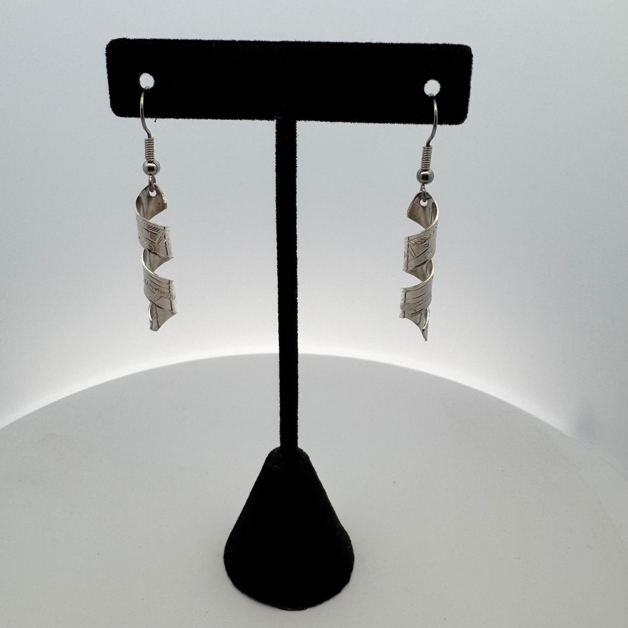 Gilbert Pat 1.25" Silver Earrings Spiral -  - Silver Earrings - House of Himwitsa Art Gallery