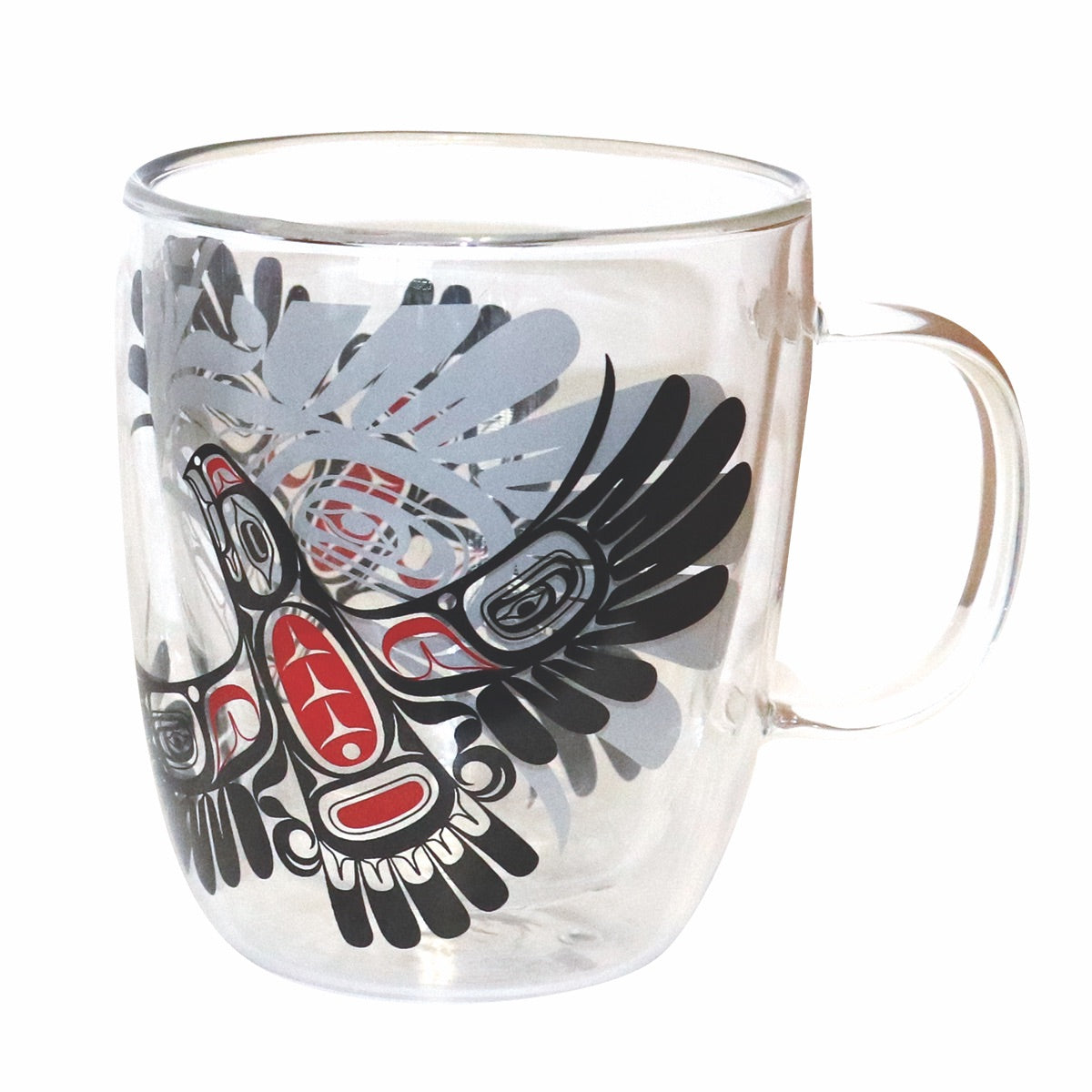 DOUBLE-WALLED GLASS MUGS - 12oz / Eagle's First Flight - GMUG13 - House of Himwitsa Native Art Gallery and Gifts