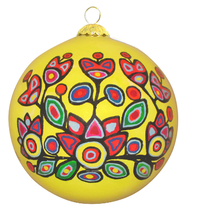 Ornament Norval Morisseau Floral On Yellow - Ornament Norval Morisseau Floral On Yellow -  - House of Himwitsa Native Art Gallery and Gifts