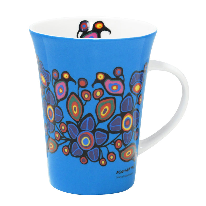 Porcelain Mug  Norval Morrisseau Flowers and Birds - Porcelain Mug  Norval Morrisseau Flowers and Birds -  - House of Himwitsa Native Art Gallery and Gifts
