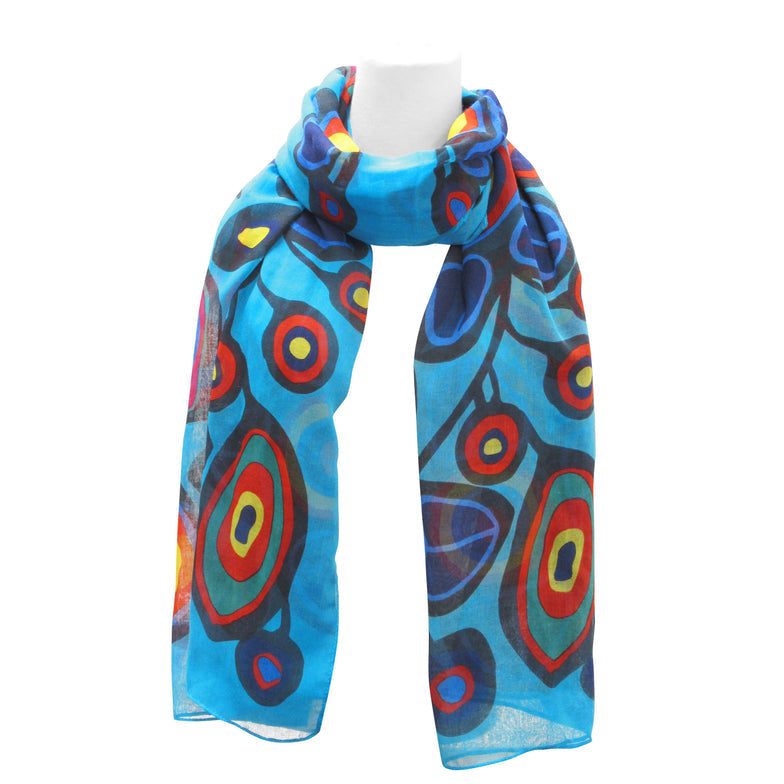 Scarf Norval Morosseau Flowers And Birds - Scarf Norval Morosseau Flowers And Birds -  - House of Himwitsa Native Art Gallery and Gifts