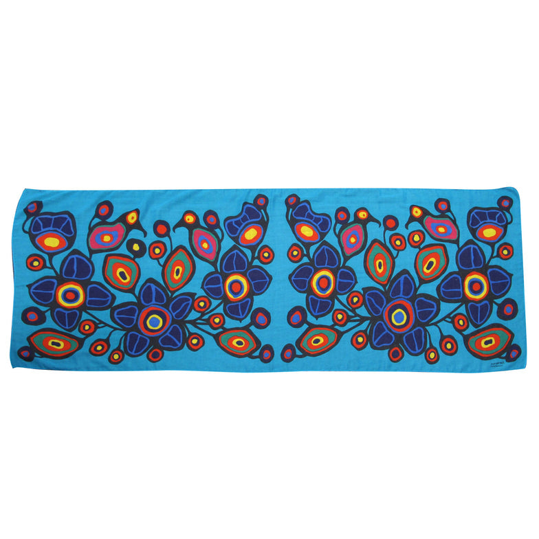 Scarf Norval Morosseau Flowers And Birds - Scarf Norval Morosseau Flowers And Birds -  - House of Himwitsa Native Art Gallery and Gifts