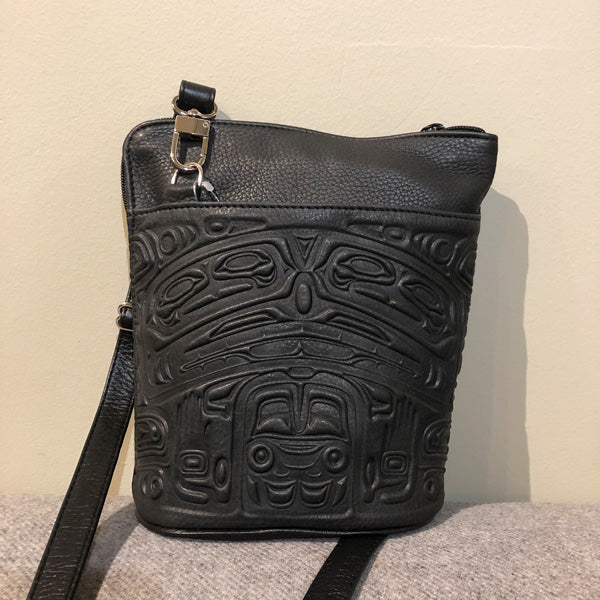 Deerskin Leather Compact Crossbody Bag Bear Box (Black Deerskin) - Deerskin Leather Compact Crossbody Bag Bear Box (Black Deerskin) -  - House of Himwitsa Native Art Gallery and Gifts