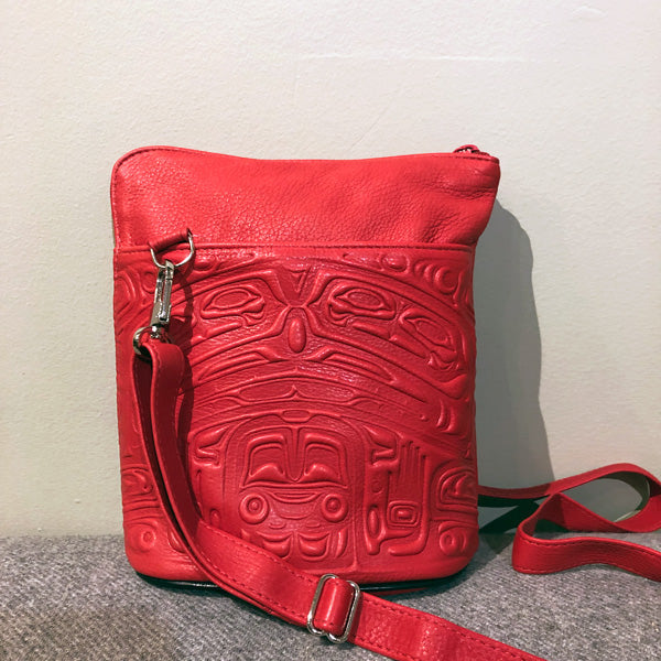Deerskin Leather Compact Crossbody Bag Bear Box (Red Deerskin) - Deerskin Leather Compact Crossbody Bag Bear Box (Red Deerskin) -  - House of Himwitsa Native Art Gallery and Gifts