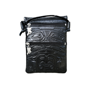 Embossed Passport Pouch Bear Box Design (Black Leather) - Embossed Passport Pouch Bear Box Design (Black Leather) -  - House of Himwitsa Native Art Gallery and Gifts