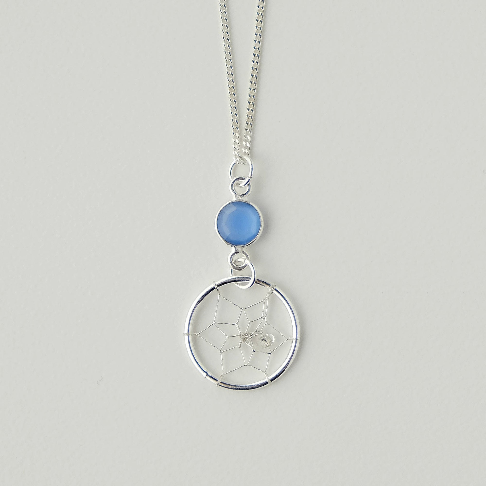 Dream Catcher Pendant Birthstone"March- Blue Onyx" Sterling Silver Jewellery -  - Silver Pendants - House of Himwitsa Art Gallery