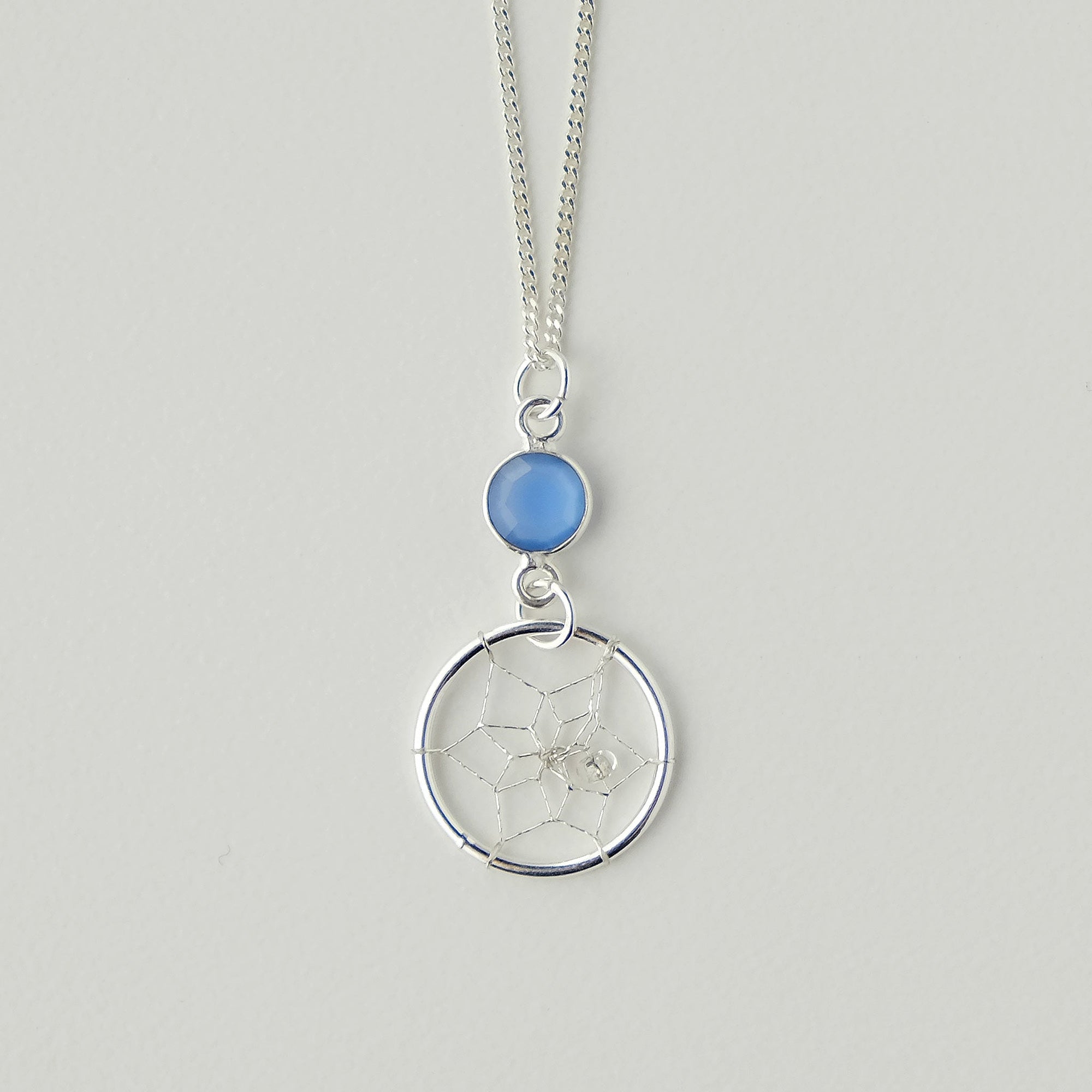 Dream Catcher Pendant Birthstone"March- Blue Onyx" Sterling Silver Jewellery