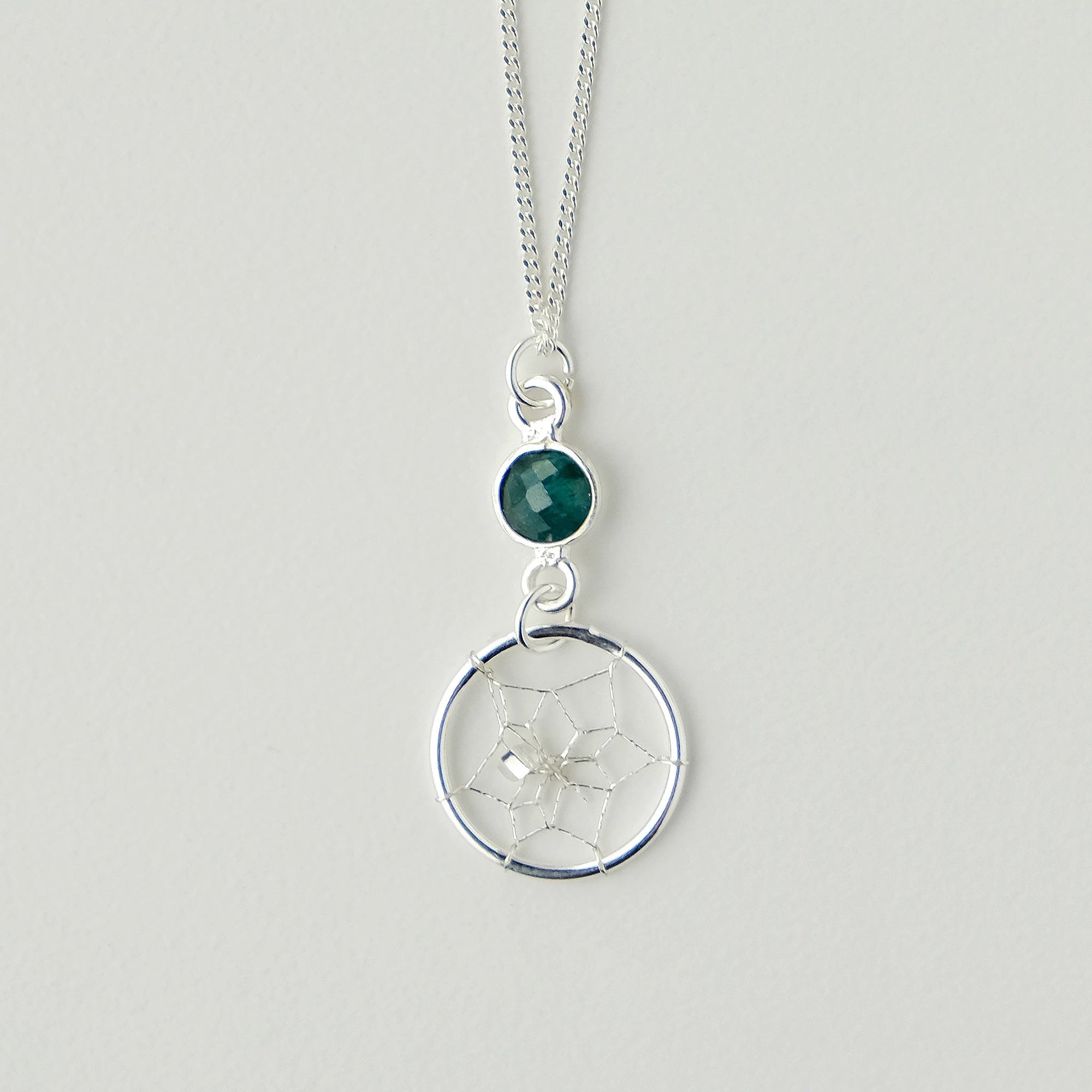 Dream Catcher Pendant Birthstone "May-Emerald" Sterling Silver Jewellery