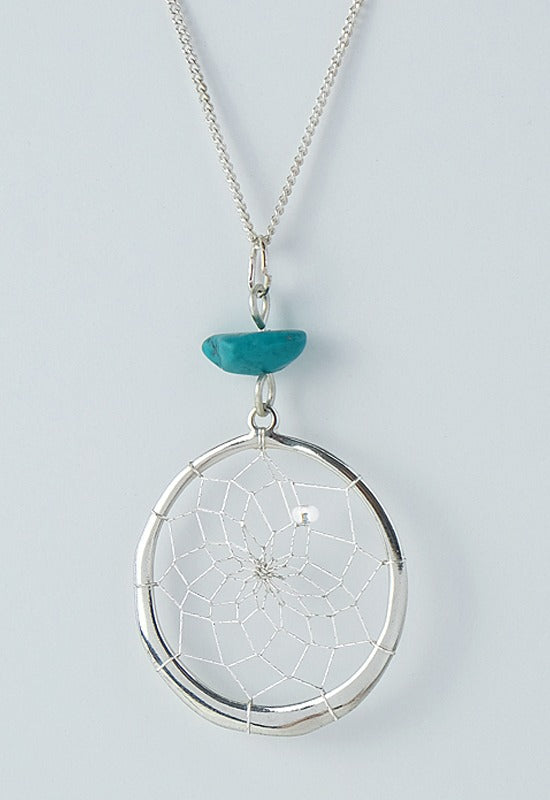 1" Dream Catcher Pendant Sterling Silver Turquoise