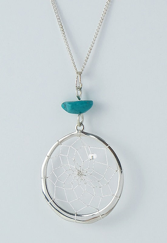 1" Dream Catcher Pendant Sterling Silver Turquoise -  - Silver Pendants - House of Himwitsa Art Gallery