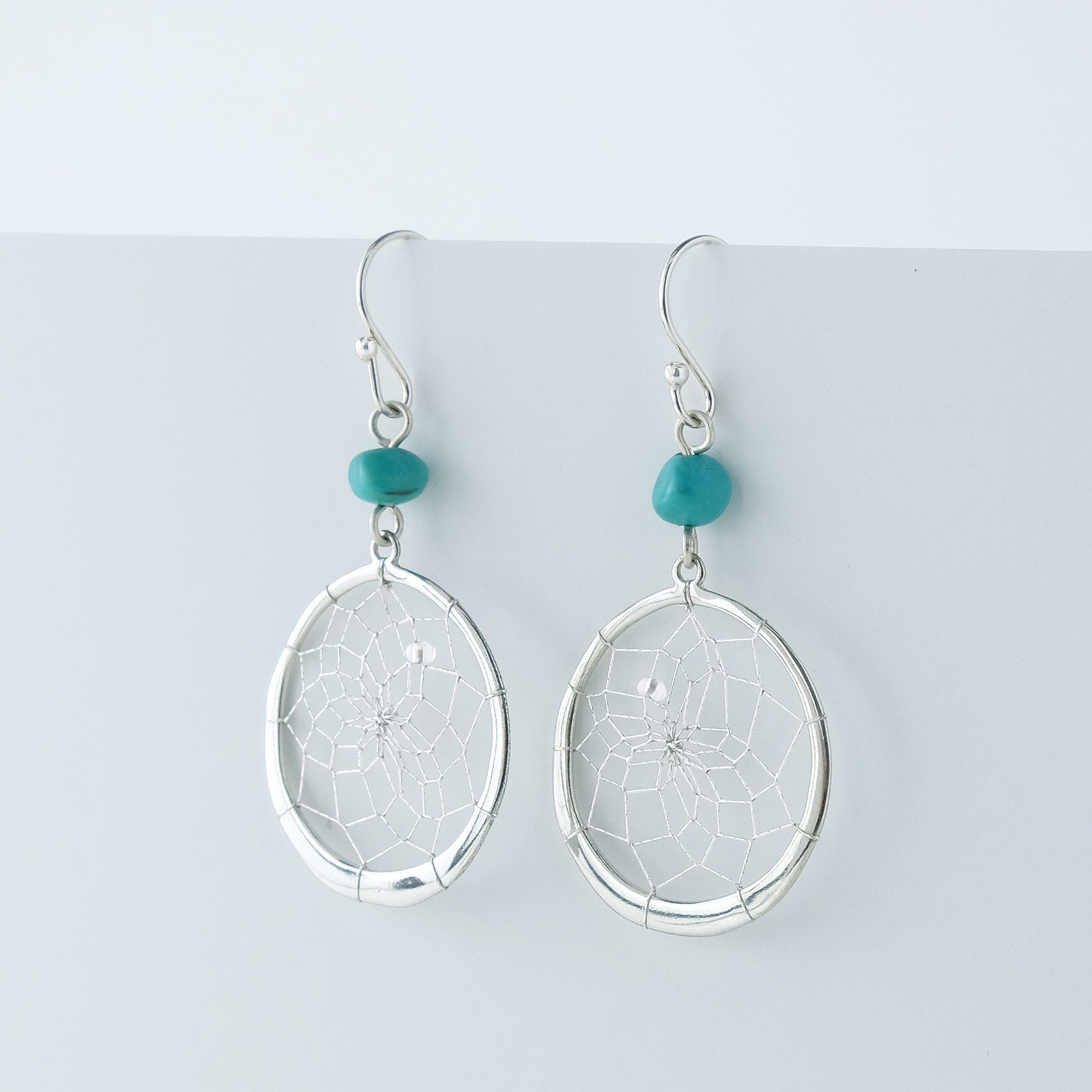 Steorra 1" Round Dream Catcher Earrings with Turquoise Stones