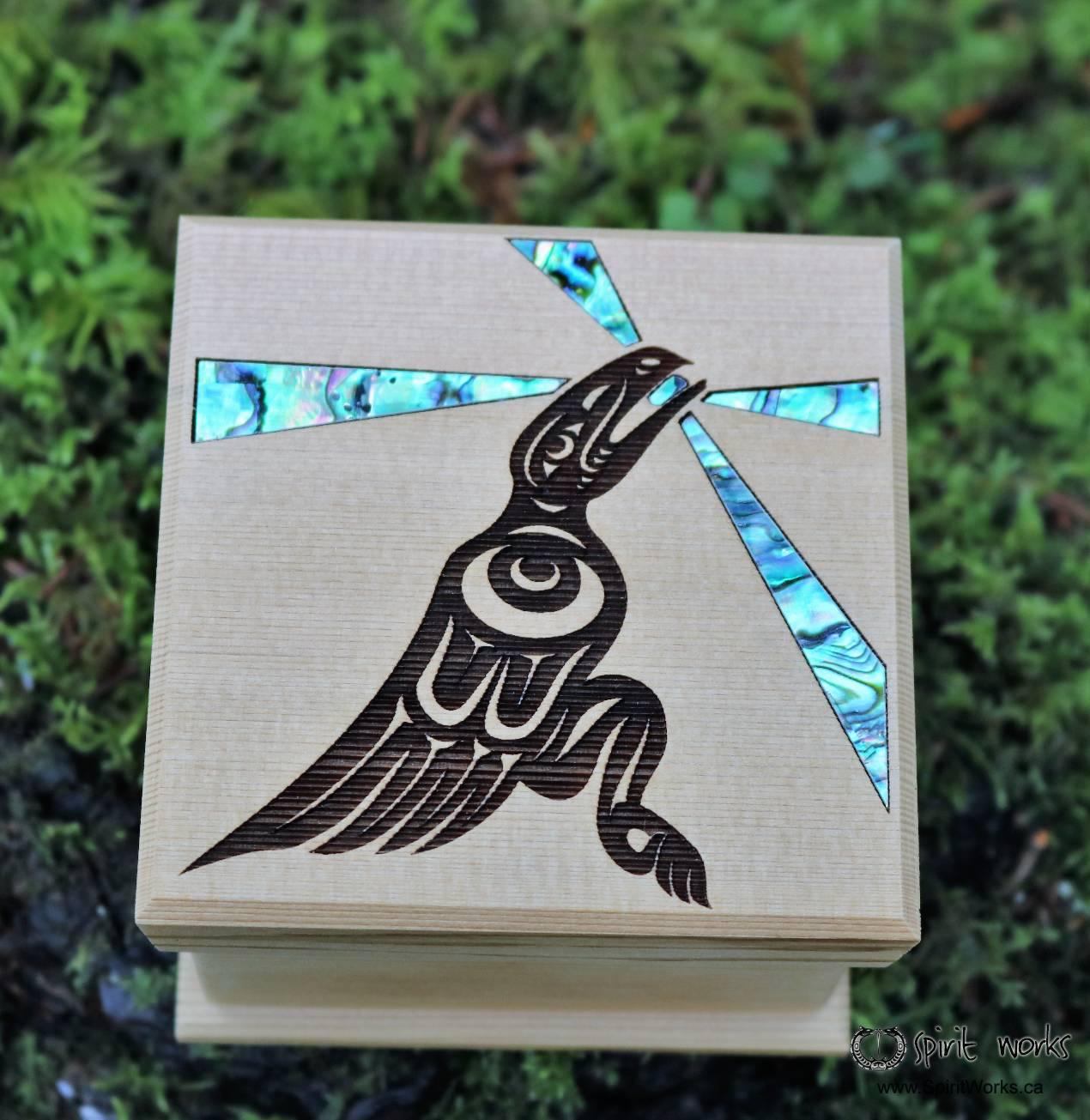 Shain Jackson Mini Cedar Bentwood Boxes - Raven Spindle / Small - 310-SSB - House of Himwitsa Native Art Gallery and Gifts