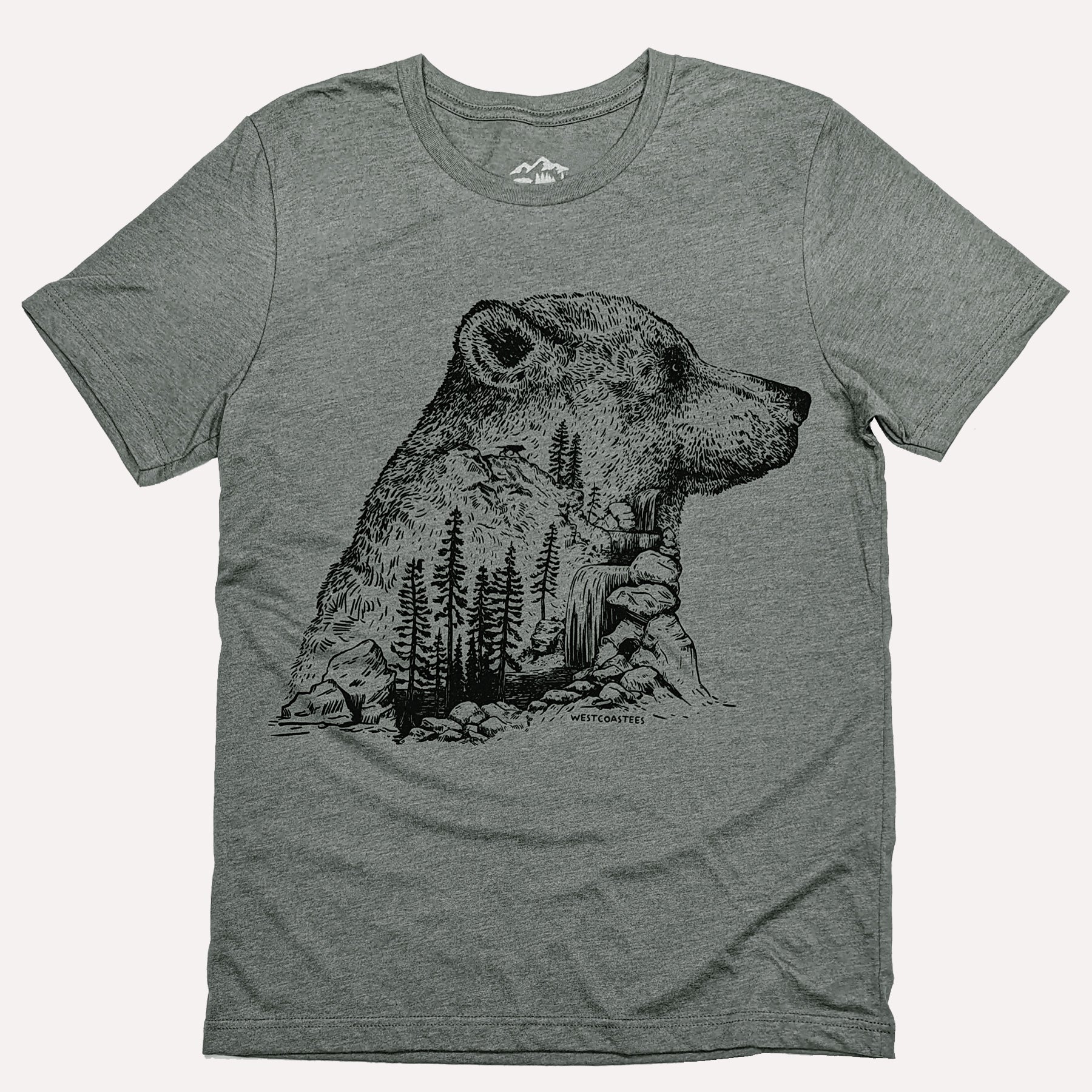 Westcoastees Adult Unisex Bear Mountain Falls T-shirt - Westcoastees Adult Unisex Bear Mountain Falls T-shirt -  - House of Himwitsa Native Art Gallery and Gifts