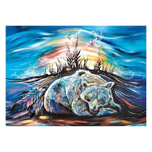CANVAS CARLA JOSEPH SLEEPY BEAR - Sleepy Bear / Canvas 12 x 18 - POD2604CF 12 X 19 - House of Himwitsa Native Art Gallery and Gifts