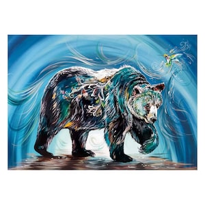 Canvas Carla Jospeh Bear With Hummingbird - Canadian Art Prints Inc. - Canvas - House of Himwitsa Art Gallery