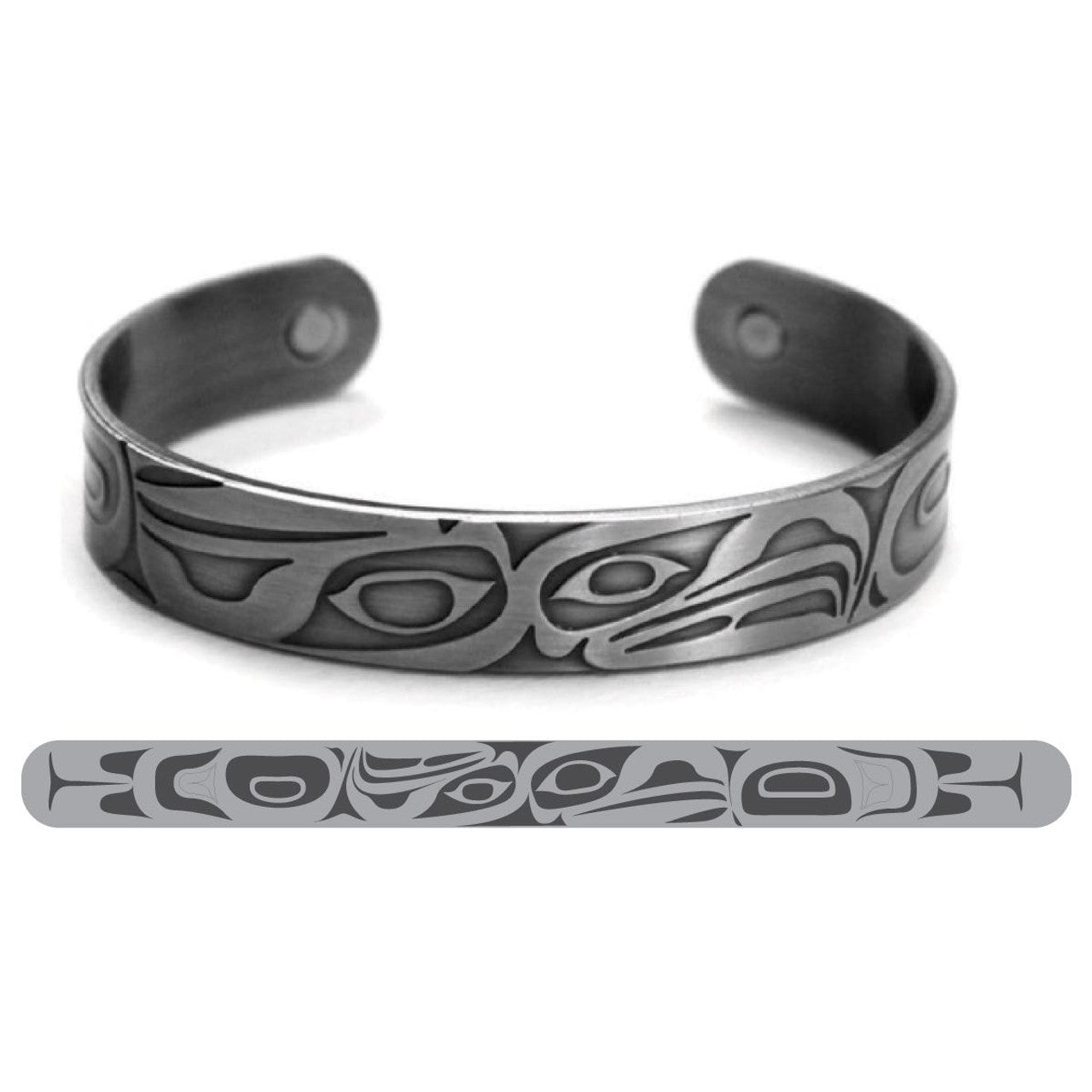 BRUSHED SILVER BRACELETS - Eagle/Raven - Abr3 - House of Himwitsa Native Art Gallery and Gifts