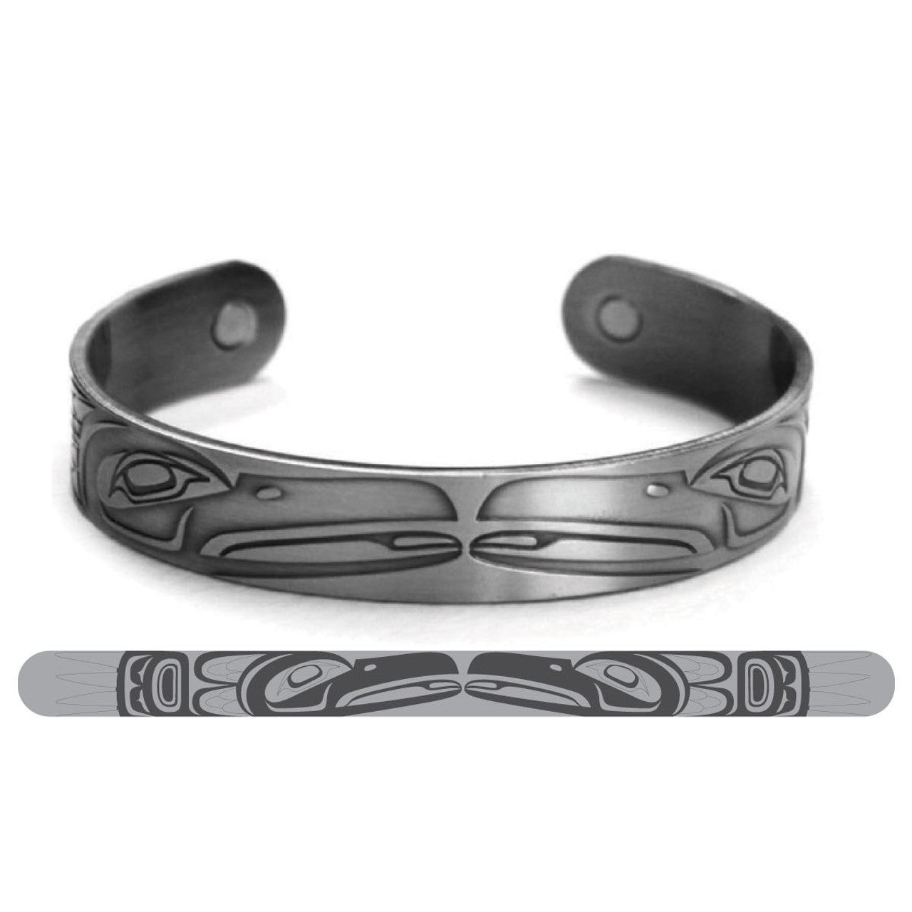 BRUSHED SILVER BRACELETS - Raven - Abr10 - House of Himwitsa Native Art Gallery and Gifts