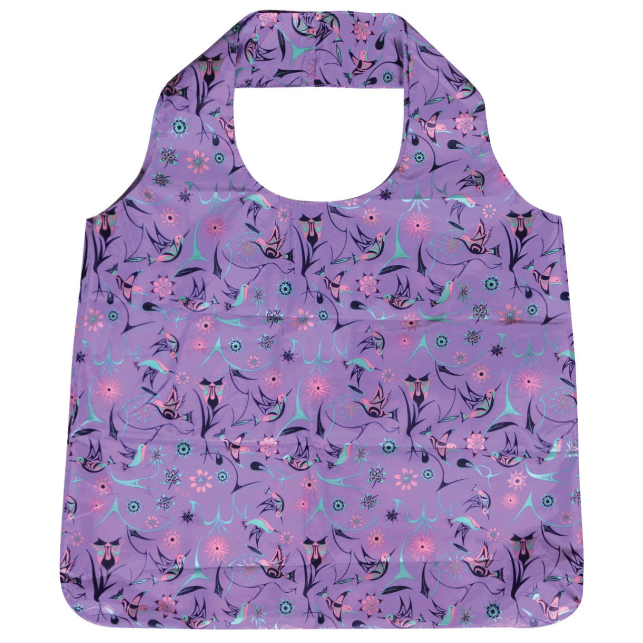 FOLDABLE SHOPPING BAGS - Nicole La Rock Hummingbird Purple - FBAG18 - House of Himwitsa Native Art Gallery and Gifts