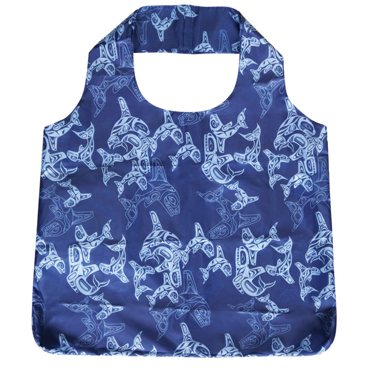 FOLDABLE SHOPPING BAGS - Paul Windsor Killer Whales Blue - FBAG19 - House of Himwitsa Native Art Gallery and Gifts