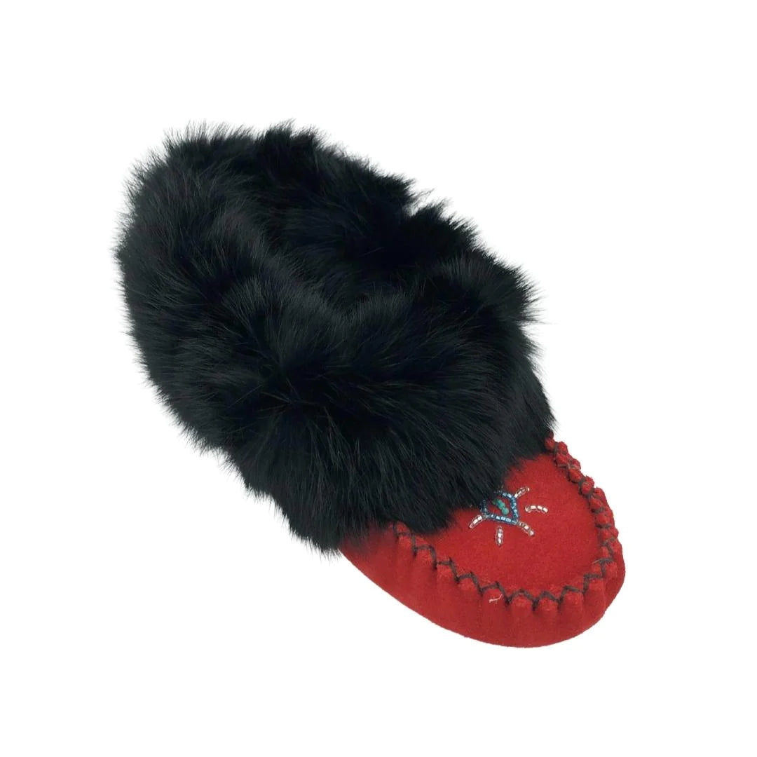 Women's Lined Bastien Moccasin With Black Rabbit Fur 542F - Bastien industries - Moccasin - House of Himwitsa Art Gallery