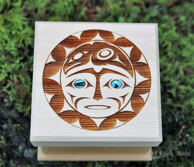 Shain Jackson Mini Cedar Bentwood Boxes - Sun Mask / Small - 303-SSB - House of Himwitsa Native Art Gallery and Gifts
