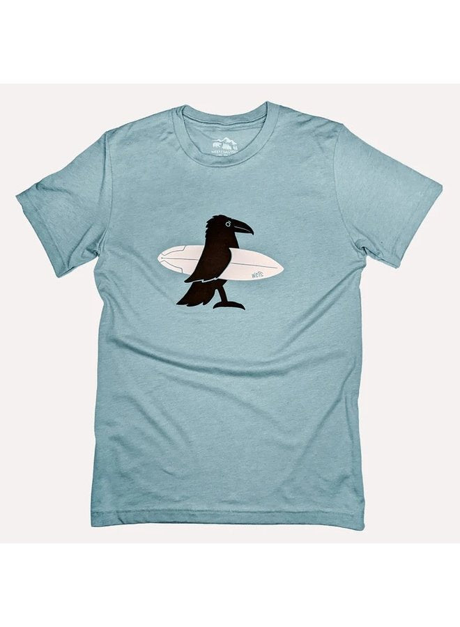 Westcoastees Kids Raven Surfer T-Shirt Skyblue - Westcoastees Kids Raven Surfer T-Shirt Skyblue -  - House of Himwitsa Native Art Gallery and Gifts