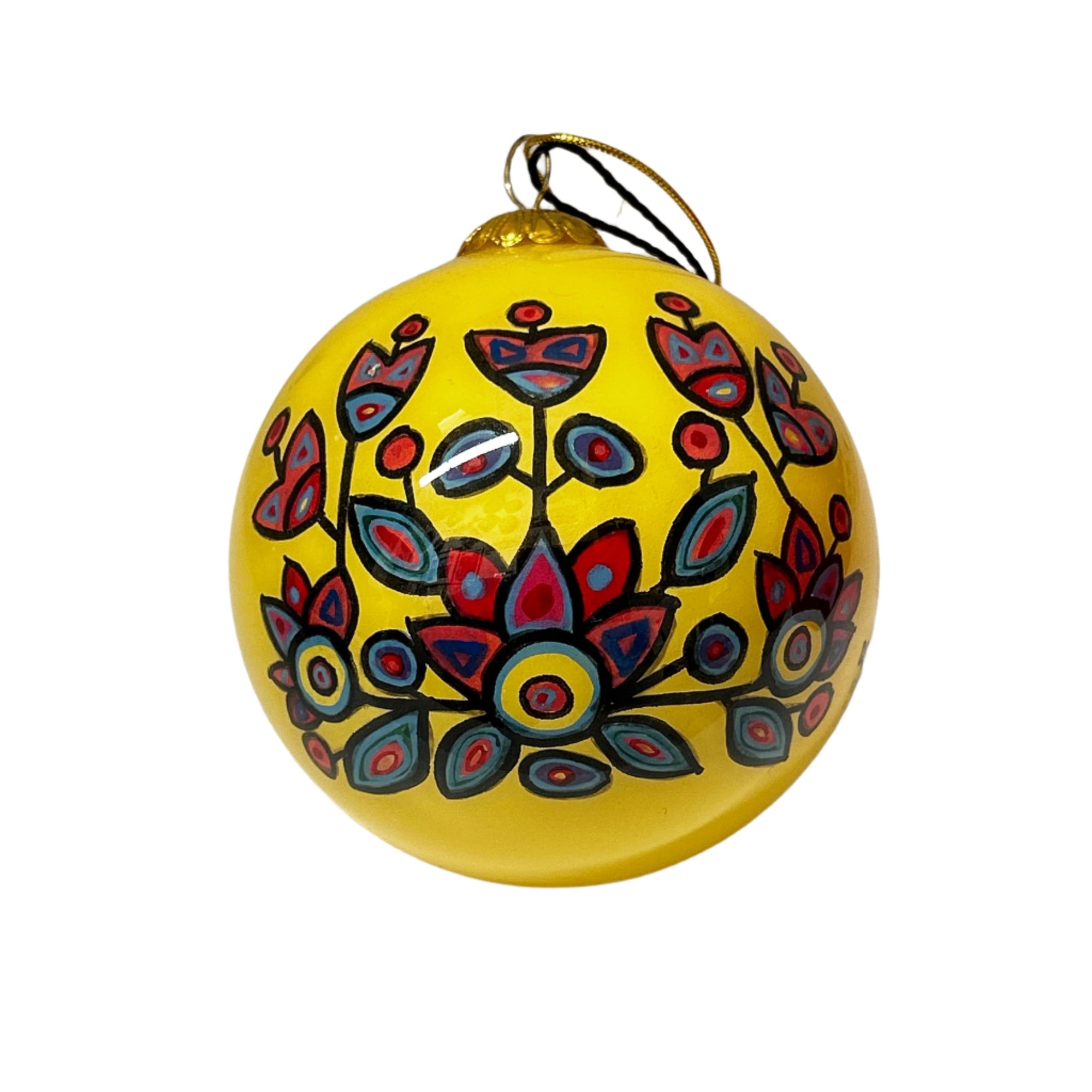 Ornament Norval Morisseau Floral On Yellow 3" Diameter -  - Ornament - House of Himwitsa Art Gallery
