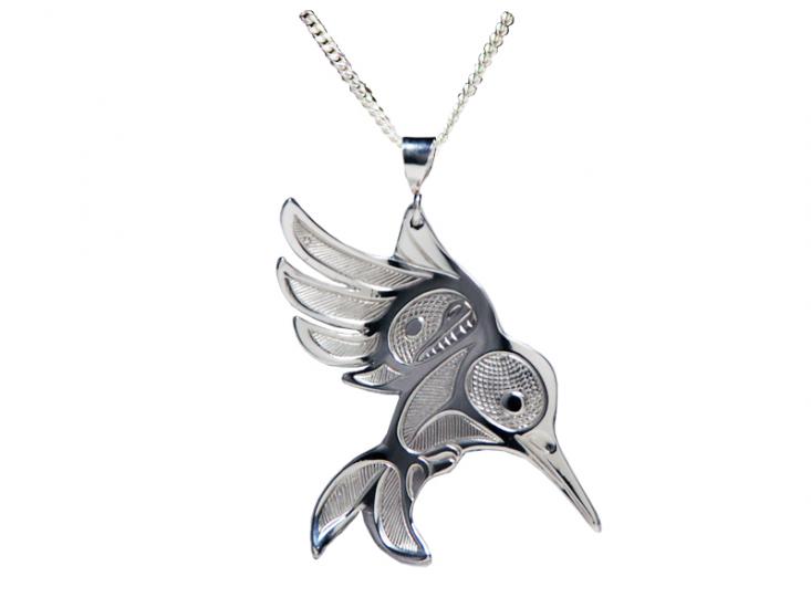 Bill Helin Silver Pewter Pendant Hummingbird in Flight - Bill Helin Silver Pewter Pendant Hummingbird in Flight -  - House of Himwitsa Native Art Gallery and Gifts