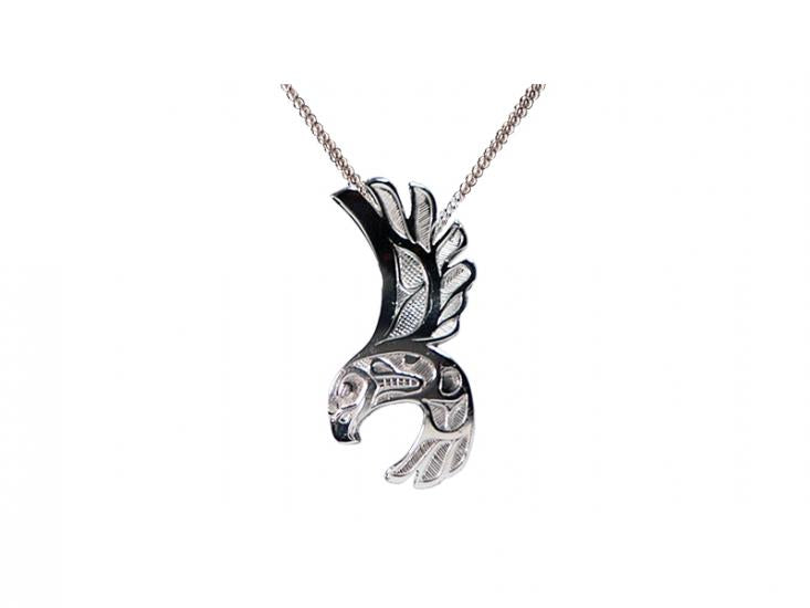 Bill Helin Silver Pewter Pendant Eagle Free Flight - Bill Helin Silver Pewter Pendant Eagle Free Flight -  - House of Himwitsa Native Art Gallery and Gifts