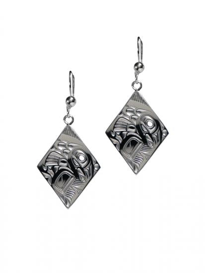 Bill Helin Silver Pewter Earrings Salmon (diamond) - Bill Helin Silver Pewter Earrings Salmon (diamond) -  - House of Himwitsa Native Art Gallery and Gifts