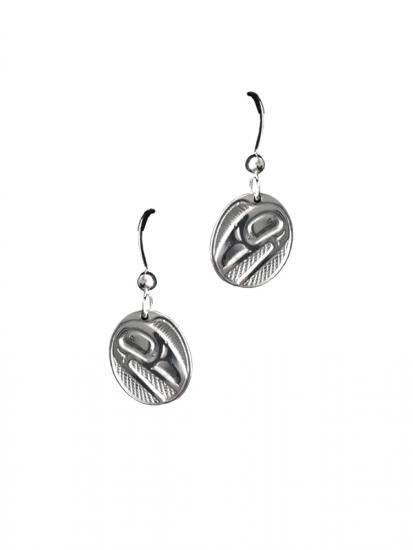 Bill Helin Silver Pewter Earrings Raven Sunlight (oval) - Bill Helin Silver Pewter Earrings Raven Sunlight (oval) -  - House of Himwitsa Native Art Gallery and Gifts