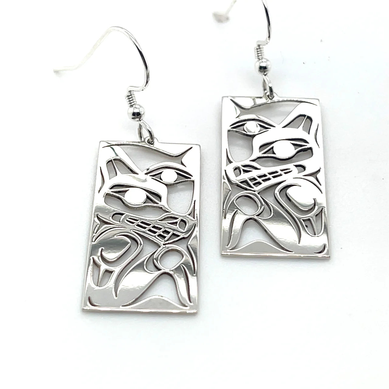 Grant Pauls Earrings Rectangle Wolf/Moon - Grant Pauls - Silver Earrings - House of Himwitsa Art Gallery